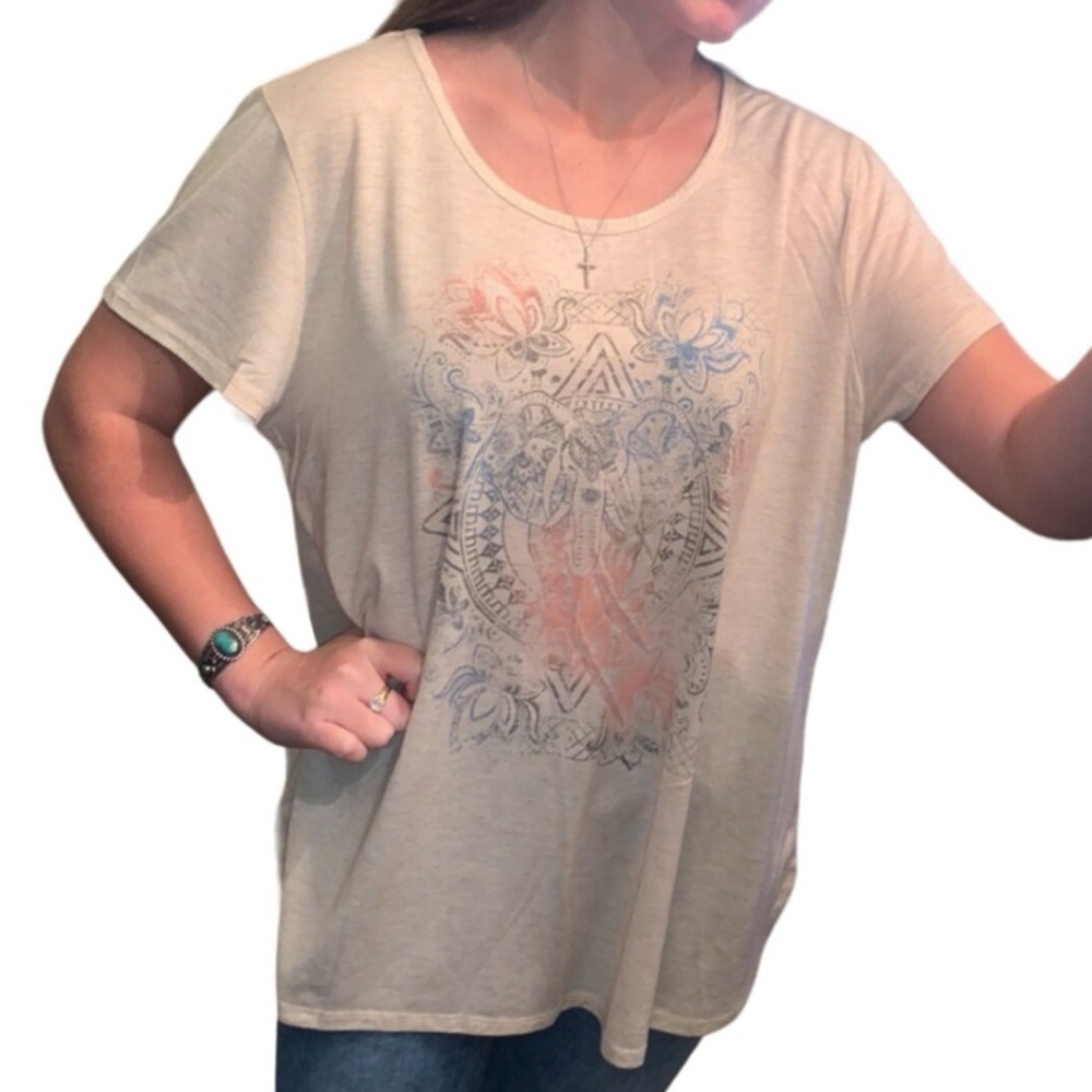 Style & Co Bohemian Elephant T-Shirt Sz XXL 🐘